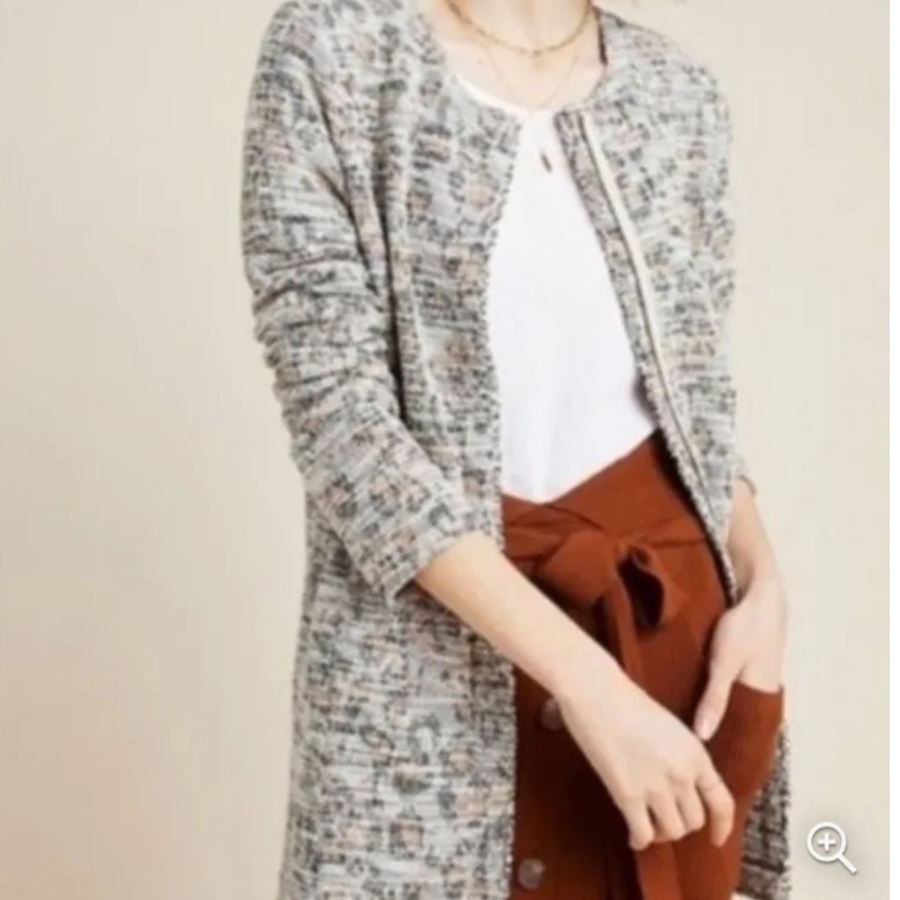 ANTHROPOLOGIE SCANDI MINIMALIST TWEED LONGLINE ZIPPER CARDIGAN POCKETS SMALL EUC - Picture 12 of 12